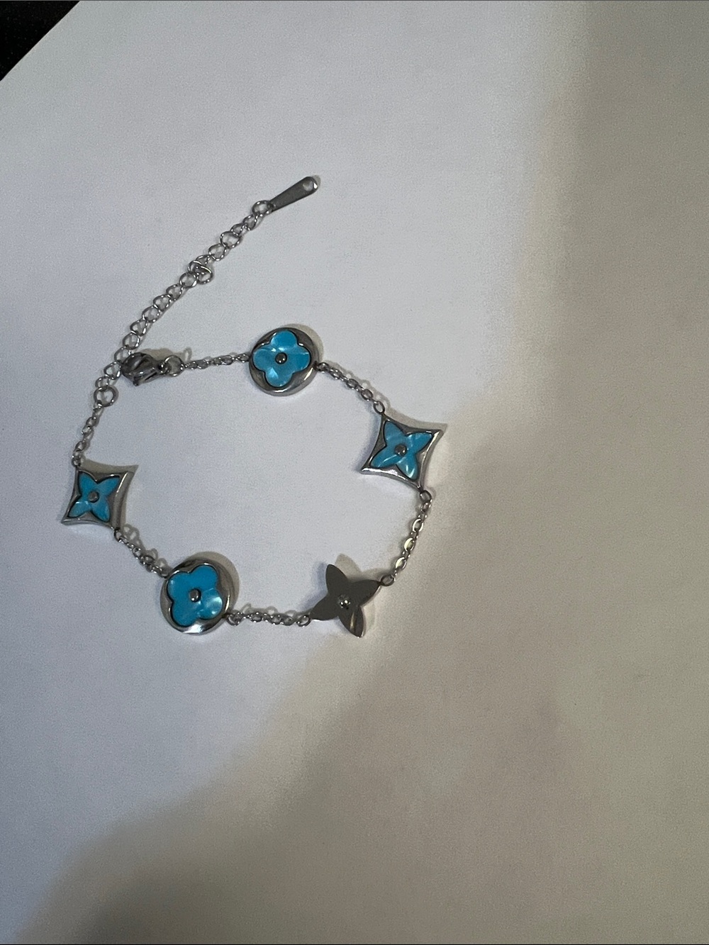 Blue Flower Motif Silver Bracelet - Designer Inspired